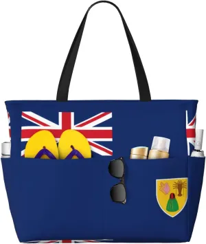 Turks and Caicos flag Print 28L Beach Tote Bag, Water-resistant Travel Tote, Lightweight Gym & Camping Carryall