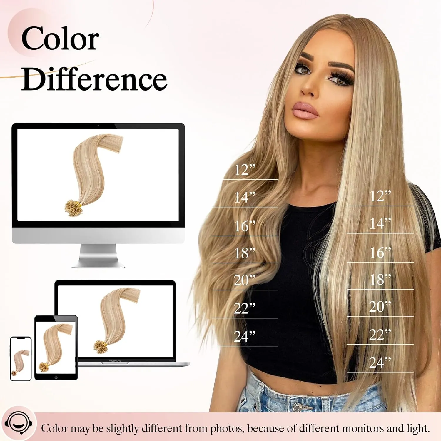 U Tip Hair Extensions Human Hair Pre Bonded Extensions Keratin Fusion Extensions K Tip Hair Extensions Real Human Hair Silky Straight Natural 50g/100 Stands 16" Bleach blonde