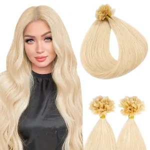 U Tip Hair Extensions Human Hair Pre Bonded Extensions Keratin Fusion Extensions K Tip Hair Extensions Real Human Hair Silky Straight Natural 50g/100 Stands 16" Bleach blonde