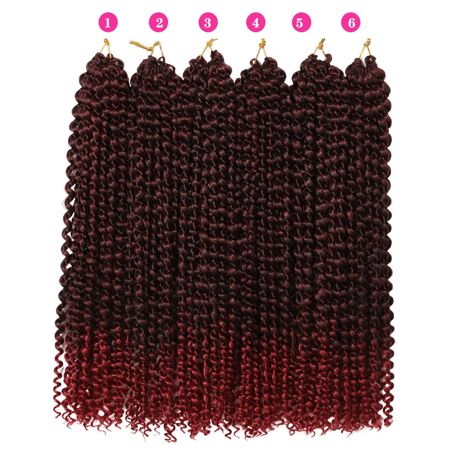 Ubeleco Passion Twist Hair,18 Inch Water Wave Crochet Hair for Women 6 Packs Ombre Burgundy Passion Twist Crochet Hair Long Bohemian Synthetic Curly Braiding Hair Extensions(6pcs,1B/Bug)