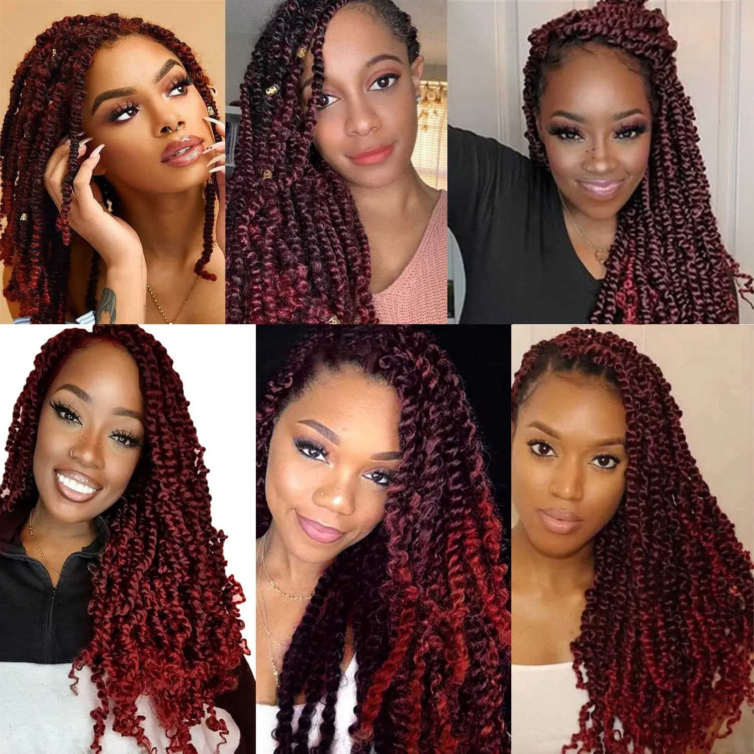 Ubeleco Passion Twist Hair,18 Inch Water Wave Crochet Hair for Women 6 Packs Ombre Burgundy Passion Twist Crochet Hair Long Bohemian Synthetic Curly Braiding Hair Extensions(6pcs,1B/Bug)