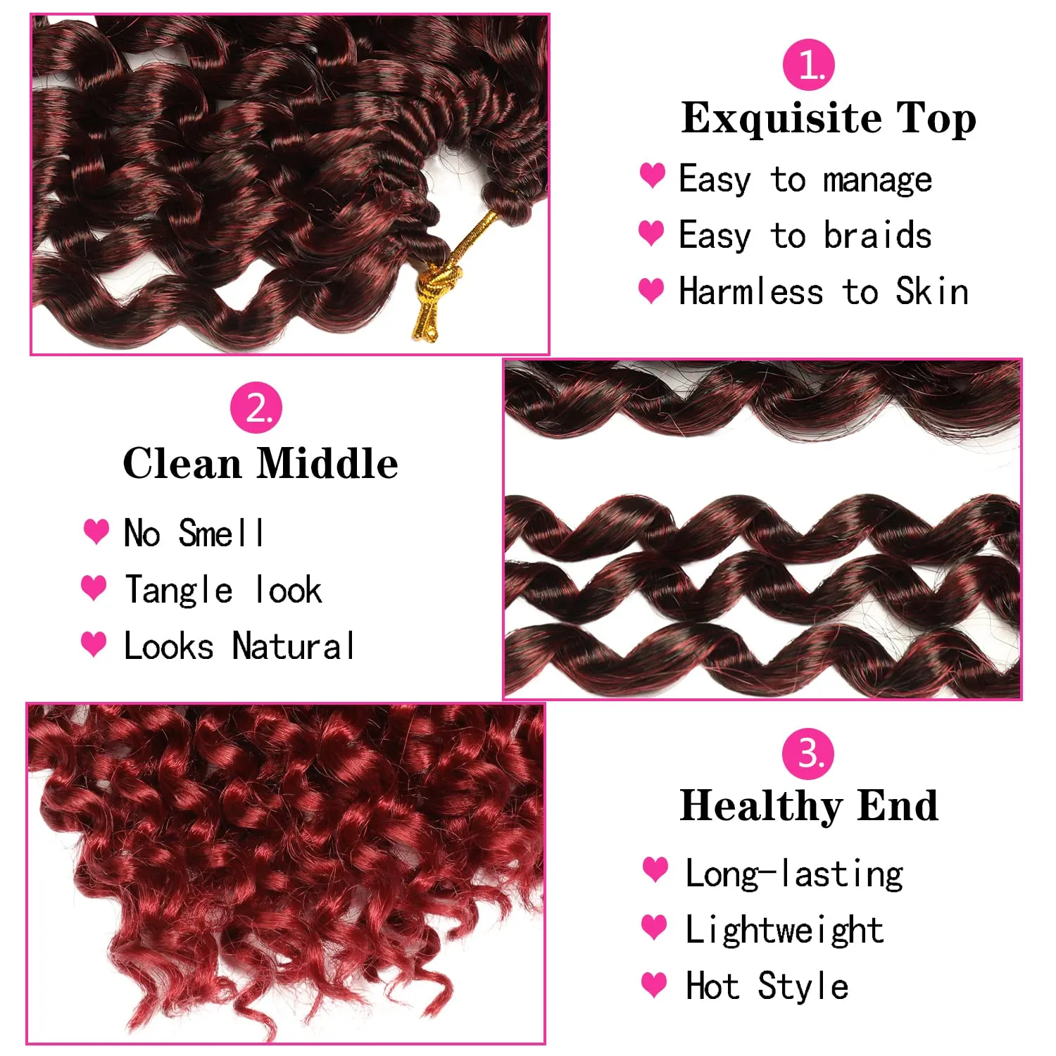 Ubeleco Passion Twist Hair,18 Inch Water Wave Crochet Hair for Women 6 Packs Ombre Burgundy Passion Twist Crochet Hair Long Bohemian Synthetic Curly Braiding Hair Extensions(6pcs,1B/Bug)