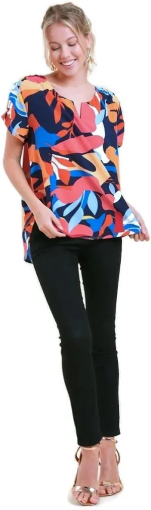 Umgee Abstract Print Short Sleeve Top