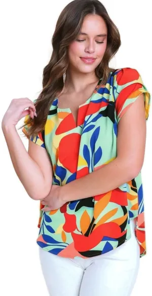 Umgee Abstract Print Short Sleeve Top