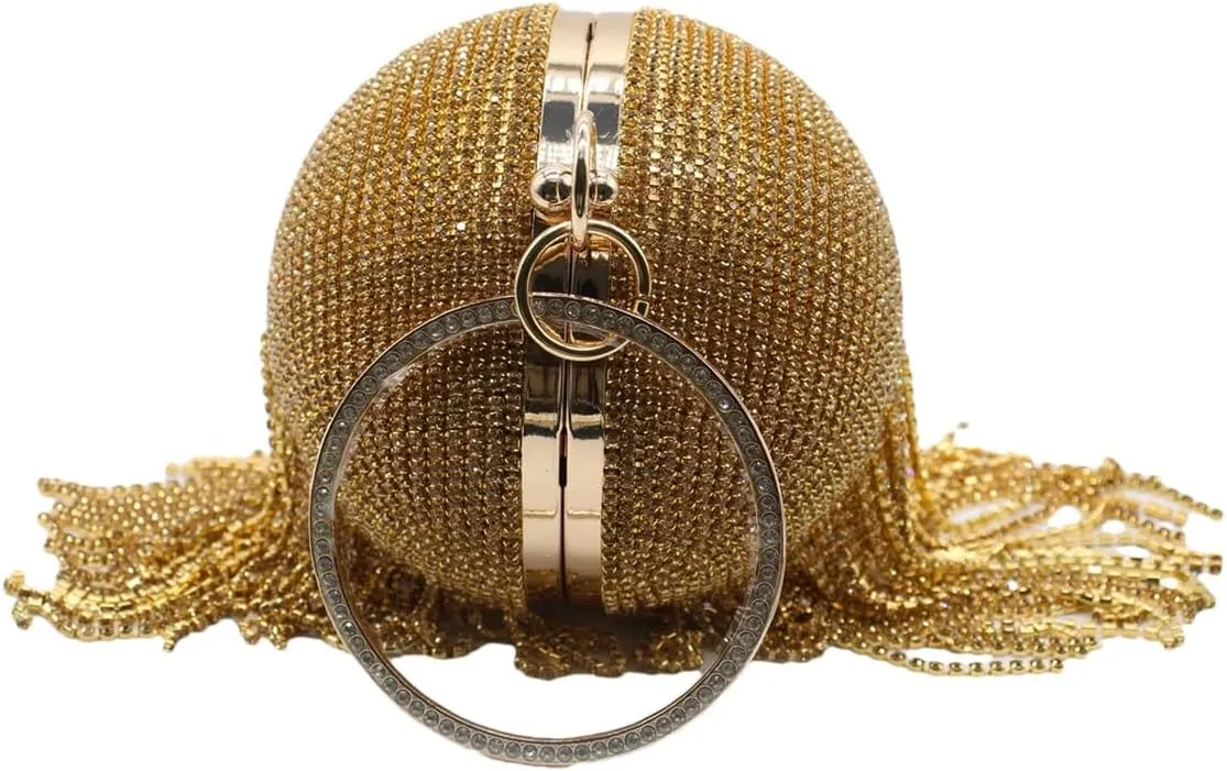 UMREN Women Round Ball Crystal Evening Clutch Purse Tassel Wedding Party Hand Bags