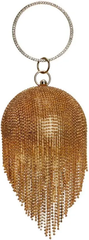 UMREN Women Round Ball Crystal Evening Clutch Purse Tassel Wedding Party Hand Bags