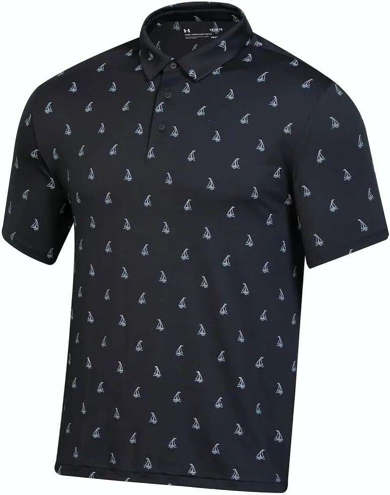 Under Armour New Men's Golf Playoff 3.0 Boats Print Print Polo Shirt Black Large