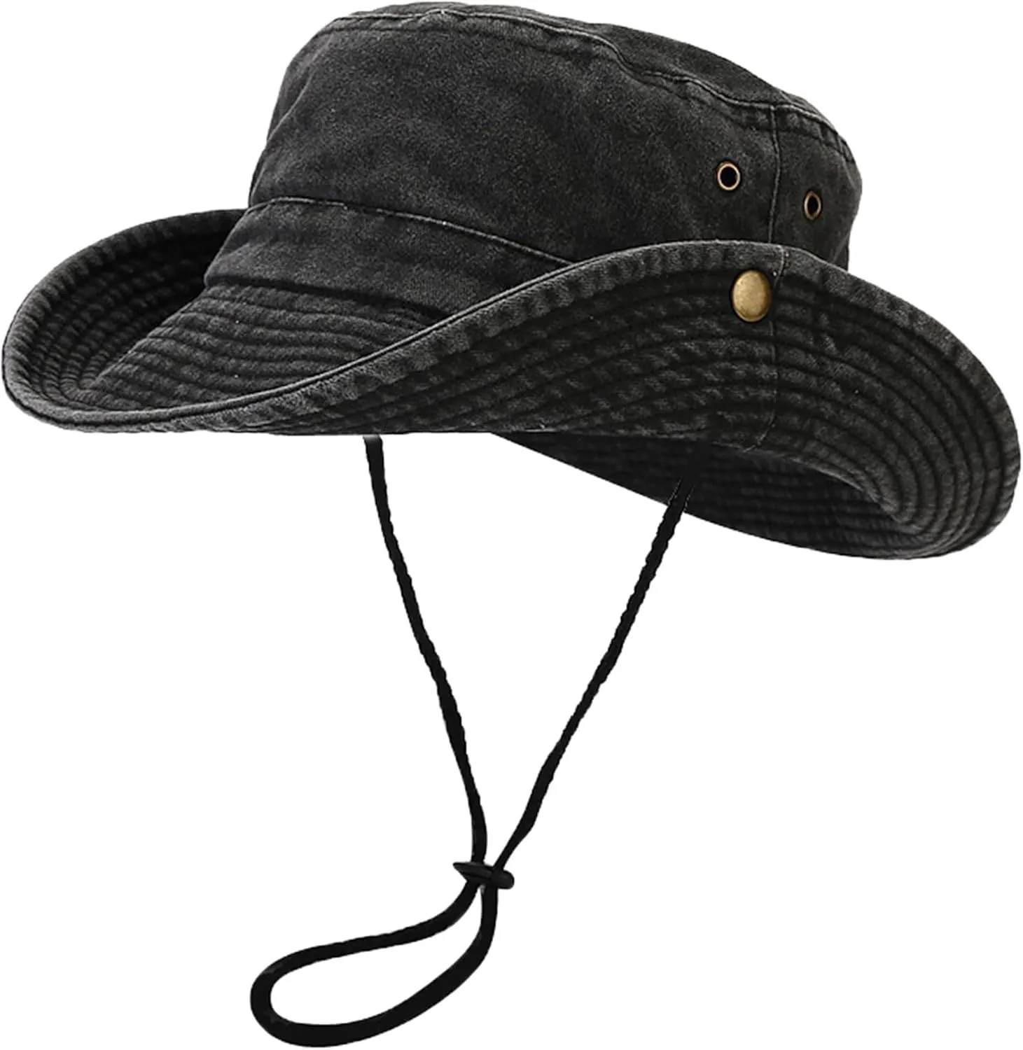 Unisex Cotton Boonie Hat Summer Outdoor Packable Fishing Bucket Hat Beach Sun Hat with String for Women Men