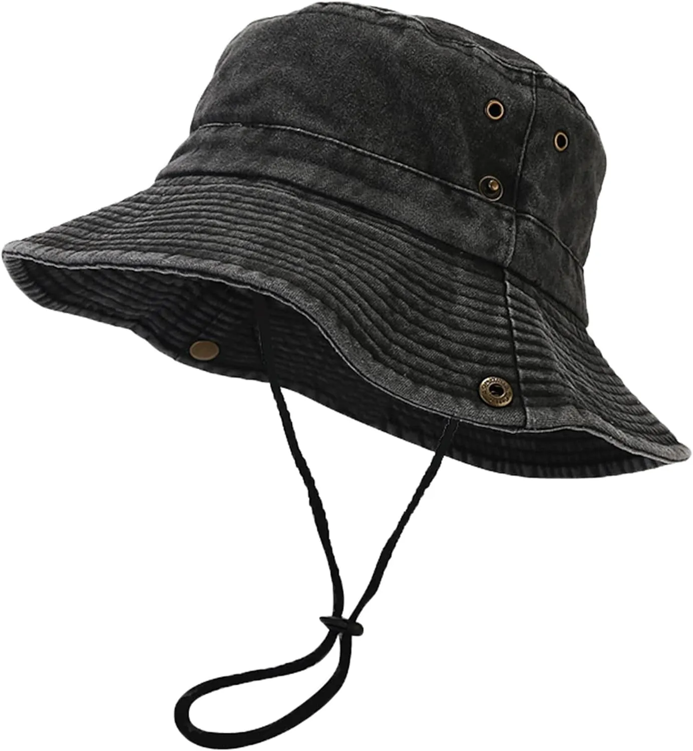 Unisex Cotton Boonie Hat Summer Outdoor Packable Fishing Bucket Hat Beach Sun Hat with String for Women Men