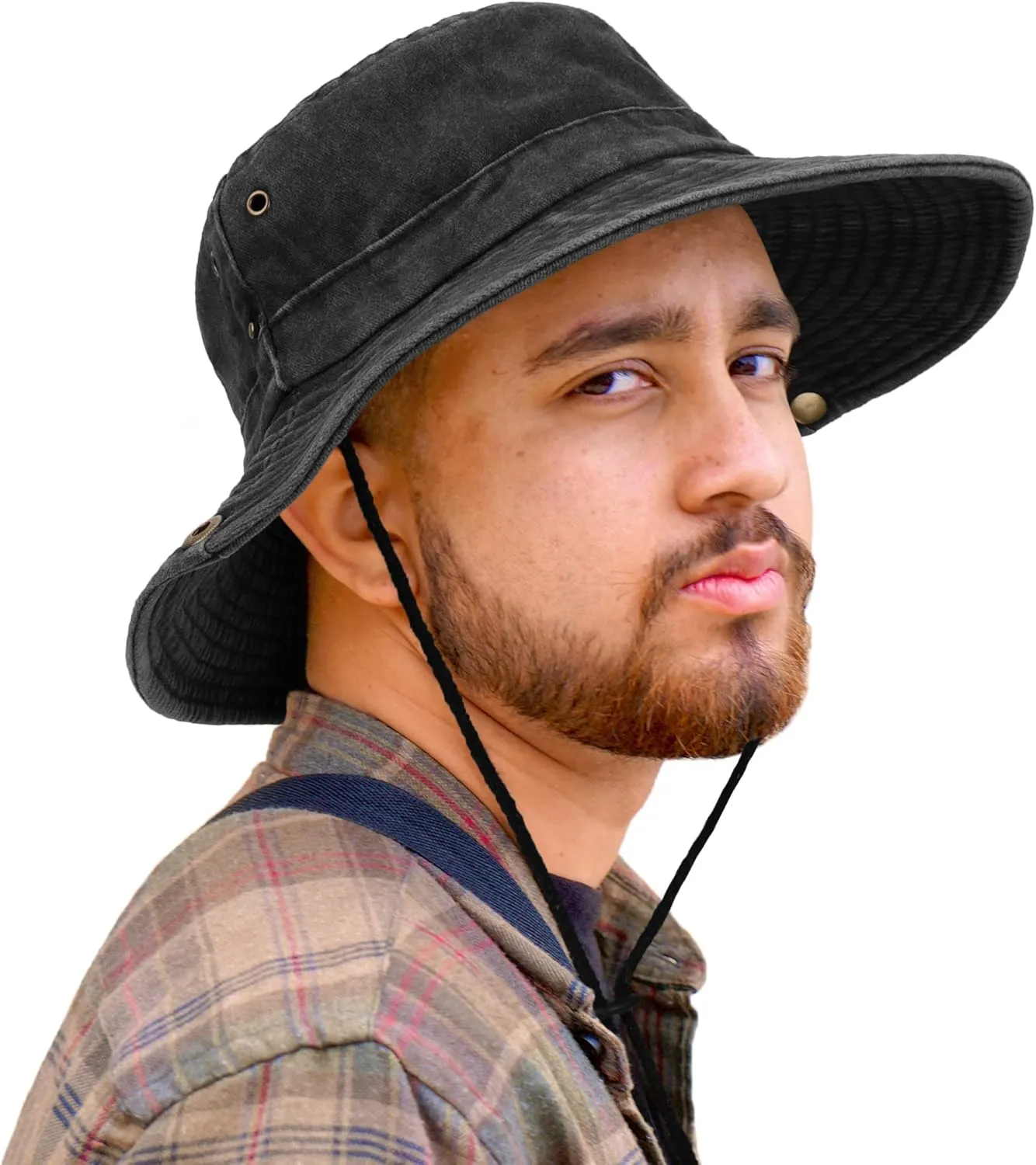 Unisex Cotton Boonie Hat Summer Outdoor Packable Fishing Bucket Hat Beach Sun Hat with String for Women Men