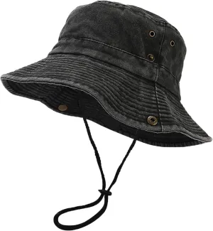 Unisex Cotton Boonie Hat Summer Outdoor Packable Fishing Bucket Hat Beach Sun Hat with String for Women Men