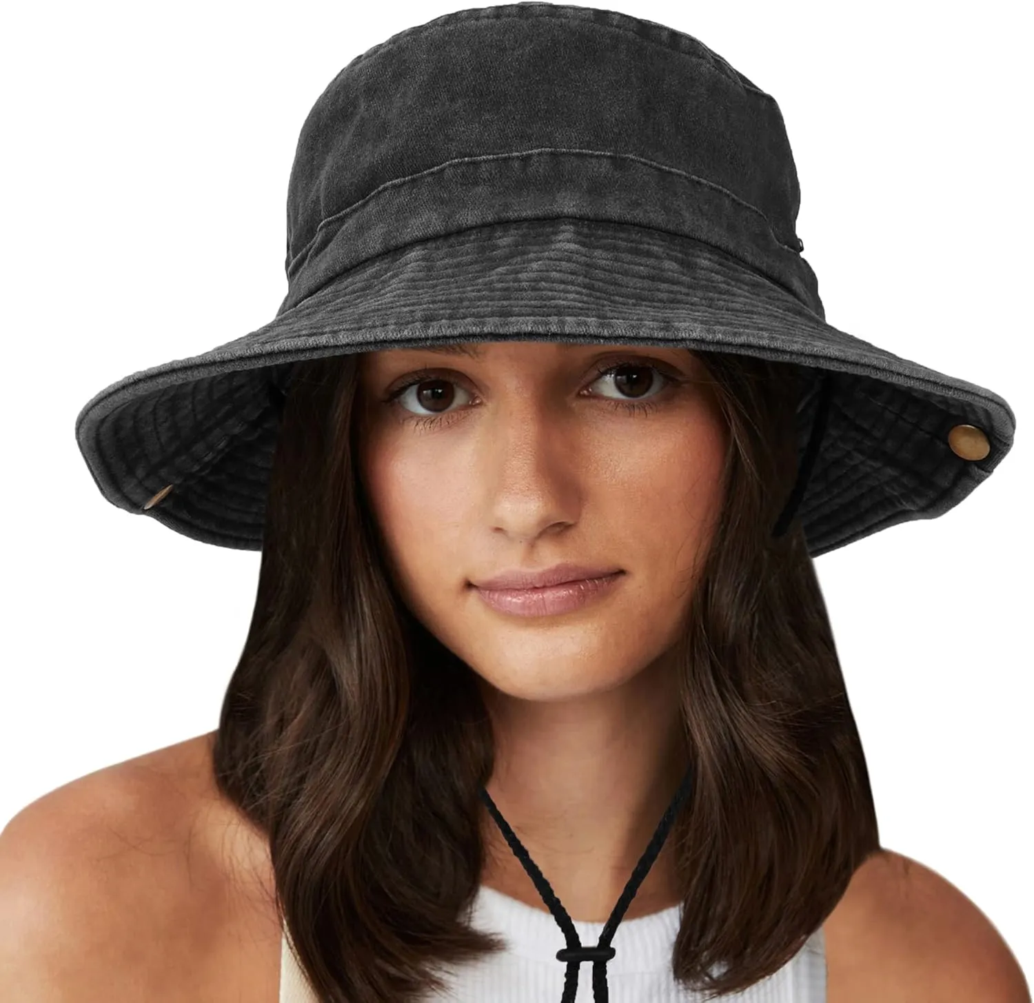 Unisex Cotton Boonie Hat Summer Outdoor Packable Fishing Bucket Hat Beach Sun Hat with String for Women Men
