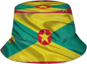 Unisex Grenada Flag Bucket Hats Packable Grenadian Fisherman Hats Summer Travel Hiking Beach Caps for Men Women