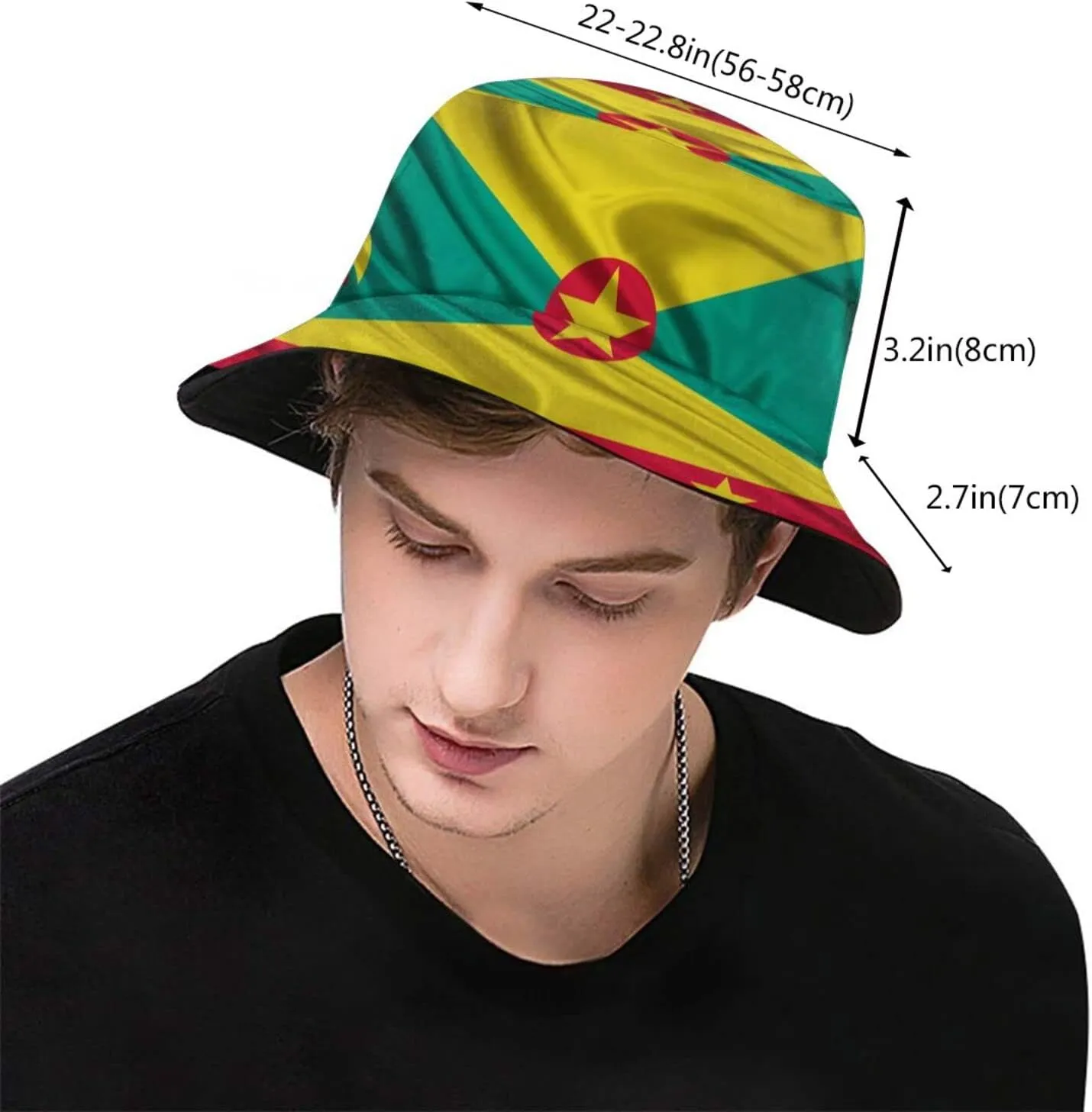Unisex Grenada Flag Bucket Hats Packable Grenadian Fisherman Hats Summer Travel Hiking Beach Caps for Men Women