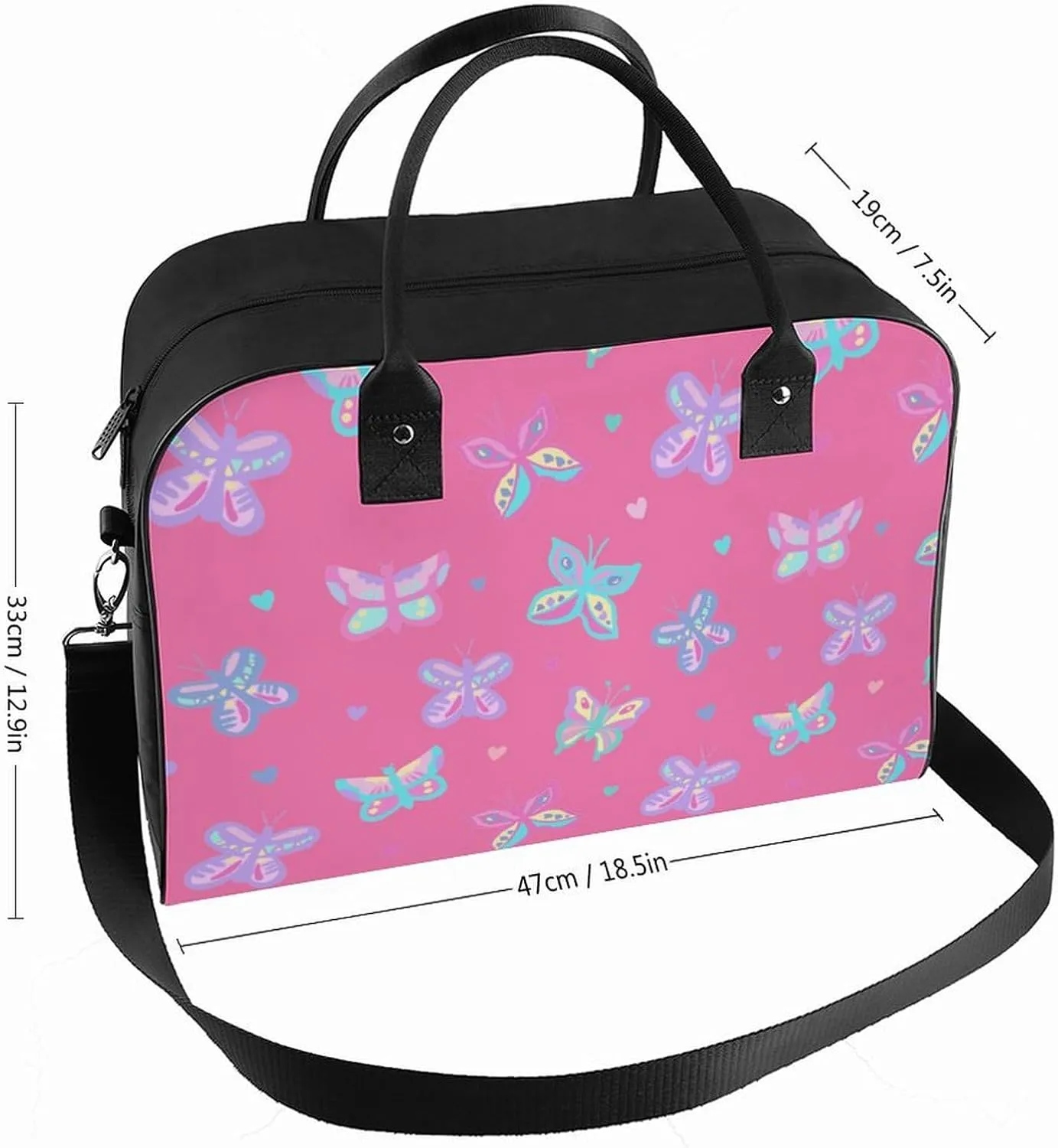 Unisex High-capacity Nylon Colorful Butterfly Aesthetic Handbag for Business Trip 13" X 19" X 8"