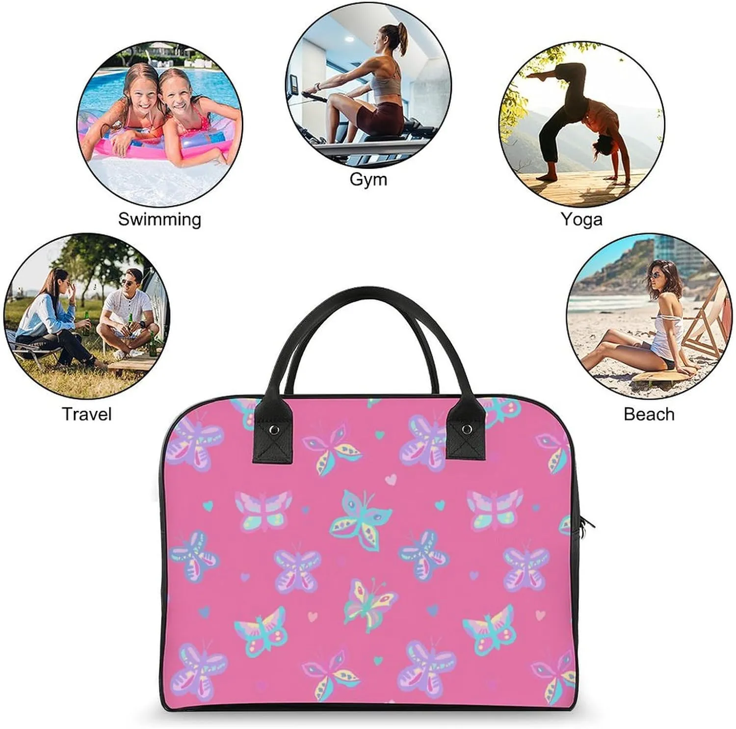 Unisex High-capacity Nylon Colorful Butterfly Aesthetic Handbag for Business Trip 13" X 19" X 8"