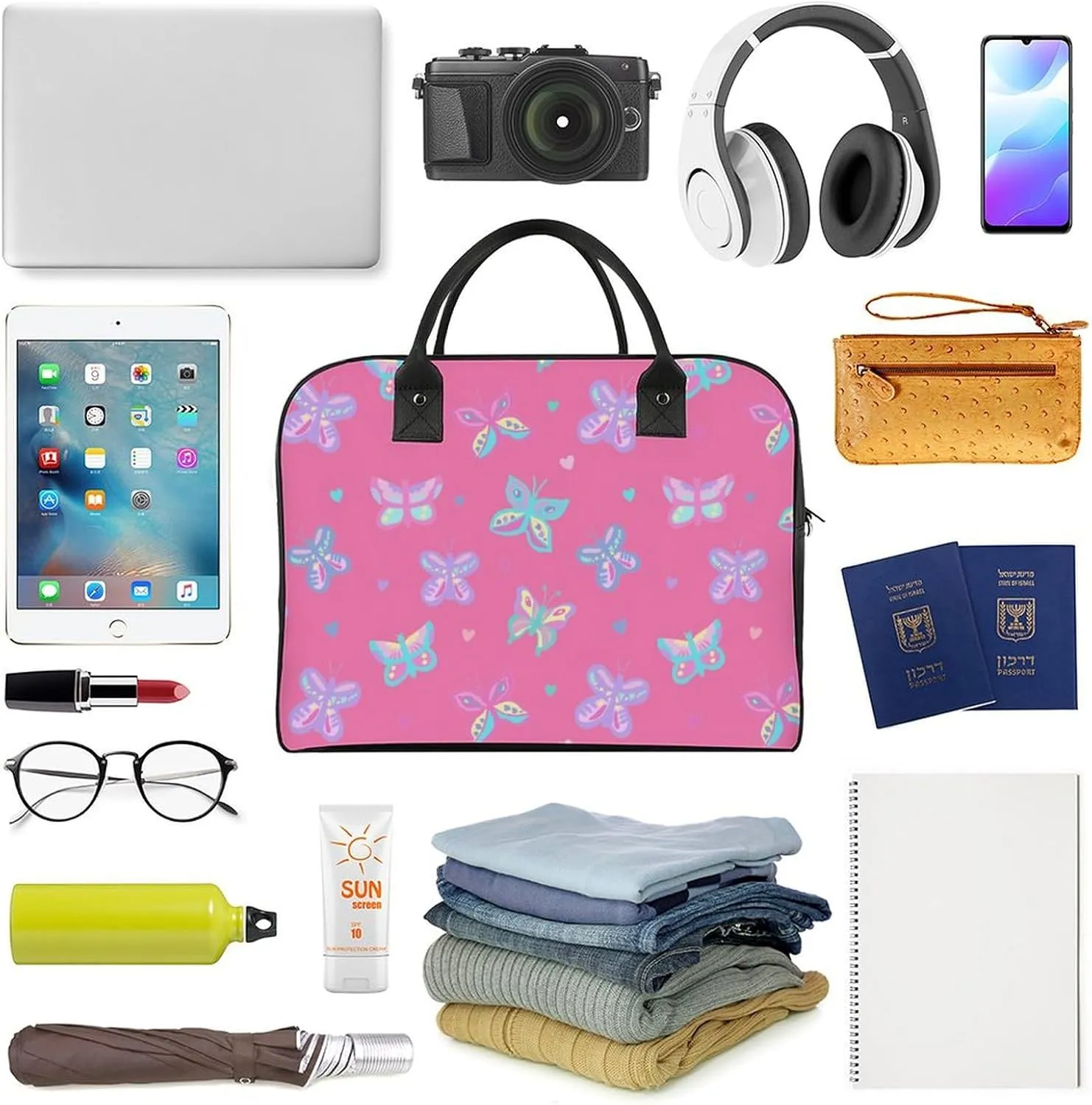Unisex High-capacity Nylon Colorful Butterfly Aesthetic Handbag for Business Trip 13" X 19" X 8"