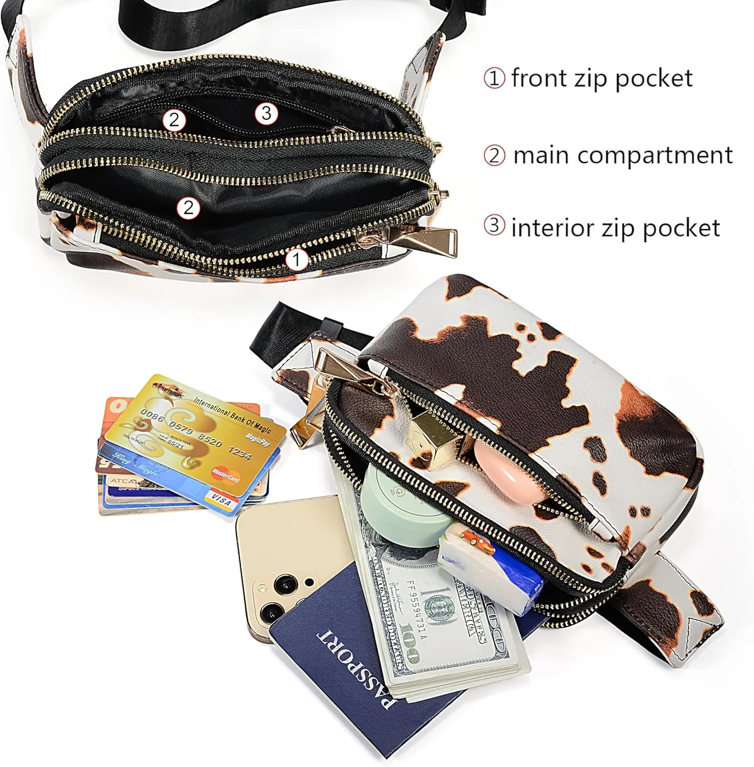 Uromee Fanny Packs for Women Crossbody Belt Bag Vegan Leather Fashion Mini Waist Bag Everywhere Travel Hiking Running Adjustable Strap