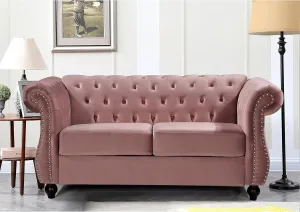 US Pride Furniture Kemos Velvet Chesterfield Loveseat Rose