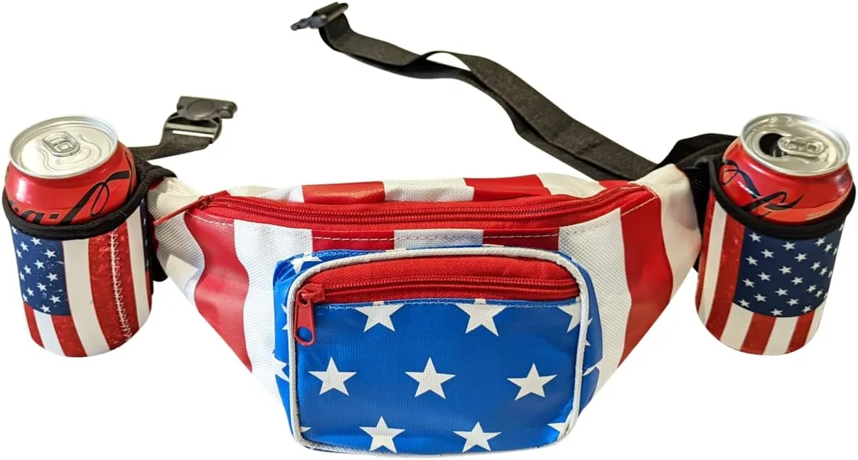 USA Merica Beverage Belt Fanny Pack Holster All American Classic Costume 4th of July, Red