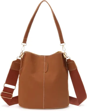 Valleycomfy Suede Bucket Purses for Women Tote Shoulder Bucket Bag