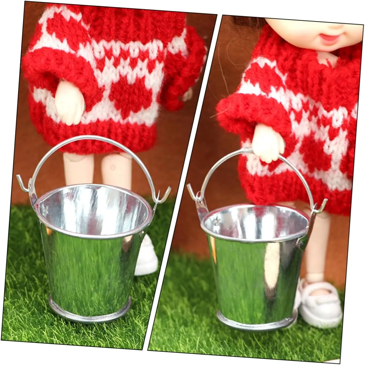 VANZACK 2sets Mini Furniture Model Dollhouse Water Pail Outdoor Bucket Indoor Garden Tubs and Miniature Artificial Decoration Mini House Models Mini House Accessories Metal Silver 6pcs*2