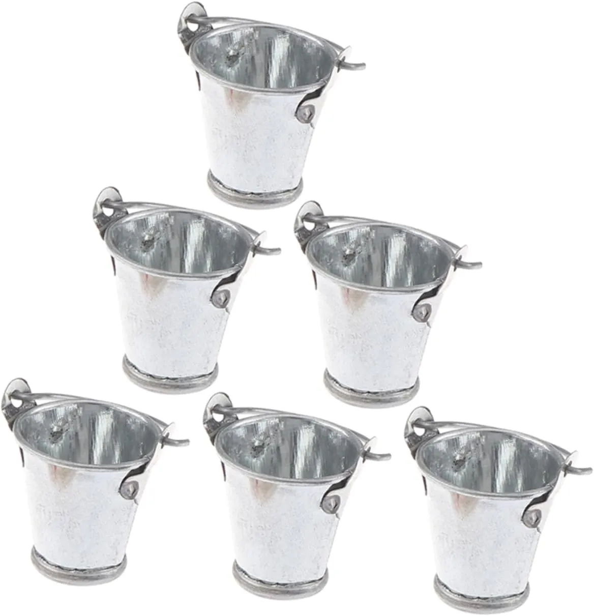 VANZACK 2sets Mini Furniture Model Dollhouse Water Pail Outdoor Bucket Indoor Garden Tubs and Miniature Artificial Decoration Mini House Models Mini House Accessories Metal Silver 6pcs*2