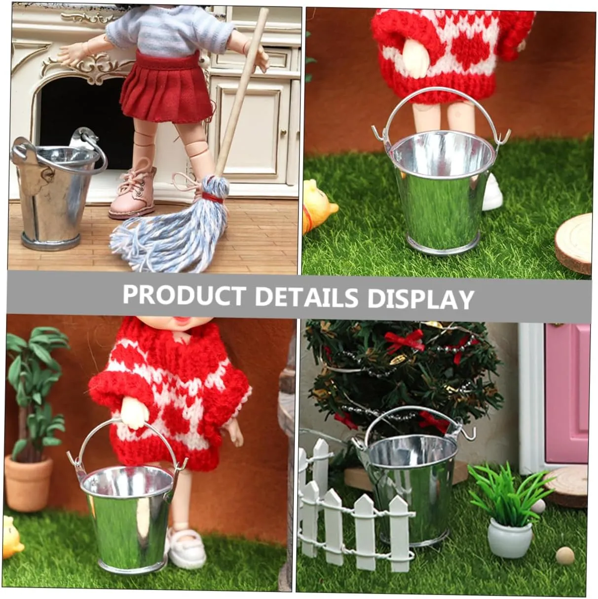 VANZACK 2sets Mini Furniture Model Dollhouse Water Pail Outdoor Bucket Indoor Garden Tubs and Miniature Artificial Decoration Mini House Models Mini House Accessories Metal Silver 6pcs*2