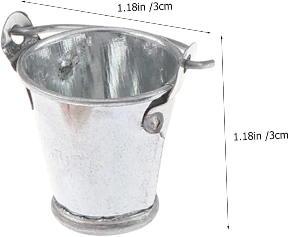 VANZACK 2sets Mini Furniture Model Dollhouse Water Pail Outdoor Bucket Indoor Garden Tubs and Miniature Artificial Decoration Mini House Models Mini House Accessories Metal Silver 6pcs*2