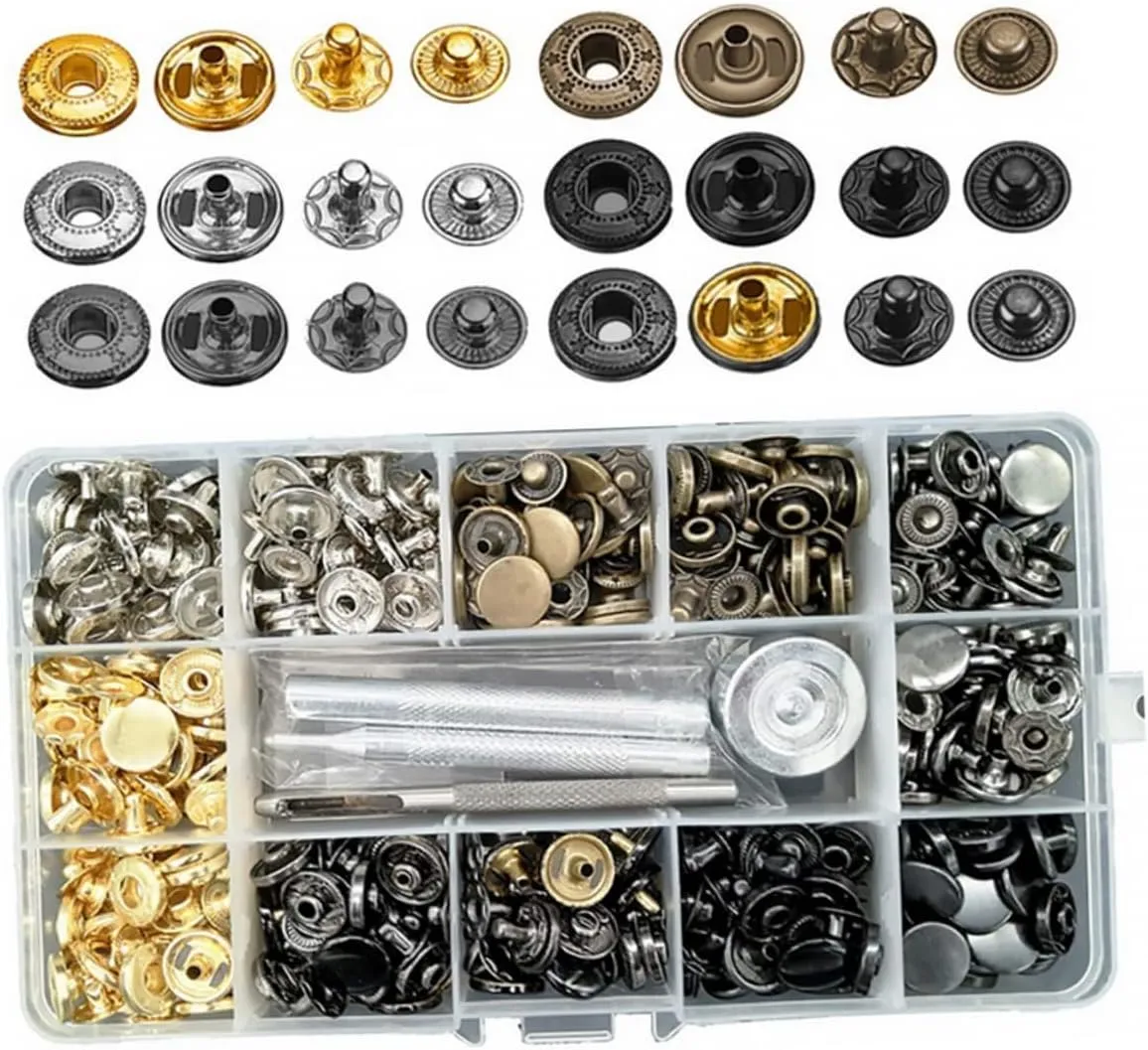 Veemoon Snap Fastener Replacement Kit with Installation Tools Durable Nail Buttons for Jeans Bags Crafts Easy DIY Design Resistant Alloy