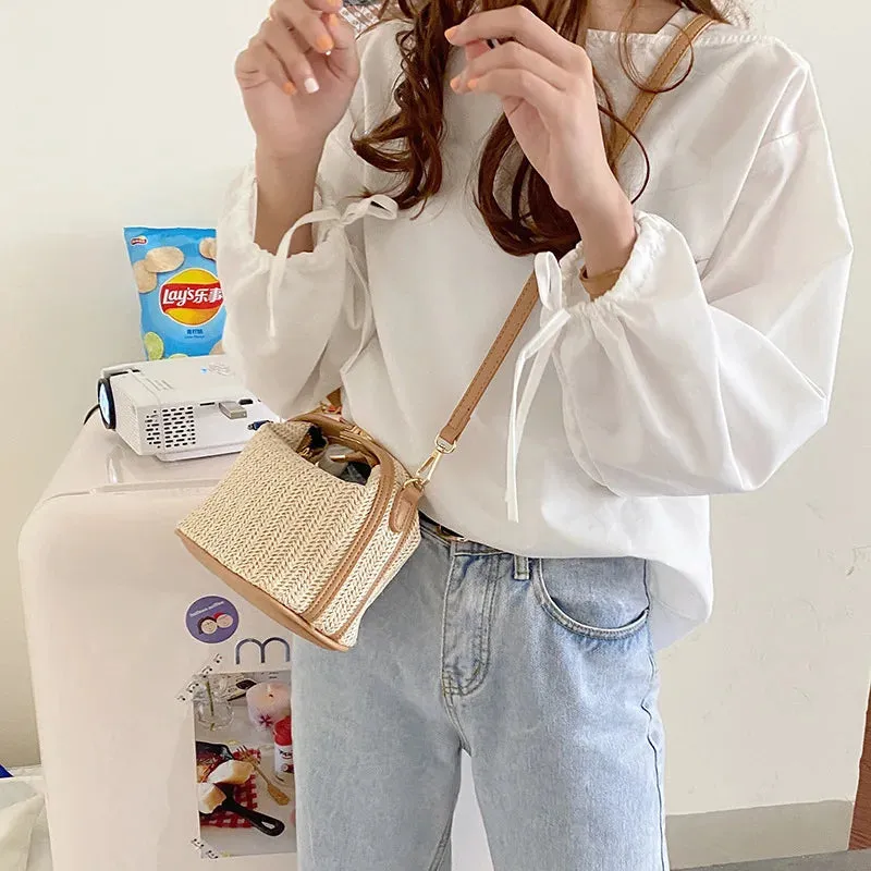 Veloria™ Boho Straw Bucket Bag