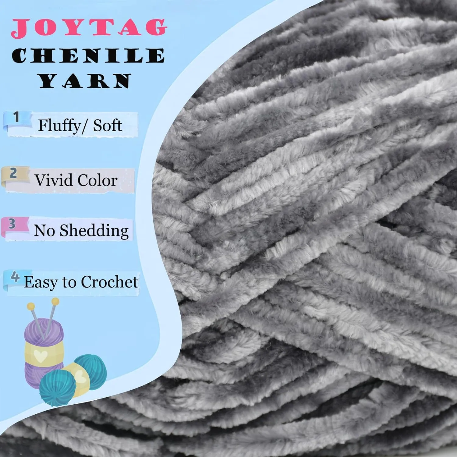 Velvet Chenille Yarn for Crocheting Dark Grey Velvet Yarn Fluffy Yarn Plush Yarn Thick Bulky Chunky Chenille Velvet Yarn Soft Baby Blanket Yarn for Crocheting Hand Knitting 3 * 100g-Dark Grey