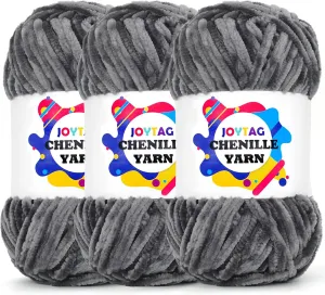 Velvet Chenille Yarn for Crocheting Dark Grey Velvet Yarn Fluffy Yarn Plush Yarn Thick Bulky Chunky Chenille Velvet Yarn Soft Baby Blanket Yarn for Crocheting Hand Knitting 3 * 100g-Dark Grey