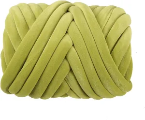 Velvet Chunky Bulky Giant Arm Knitting Yarn - Super Soft Tubular Weight Jumbo Yarn for DIY Crochet Hand Knitting Blanket, Pet Bed, Rugs, Pillow, Handbag (2.2LB - Green)