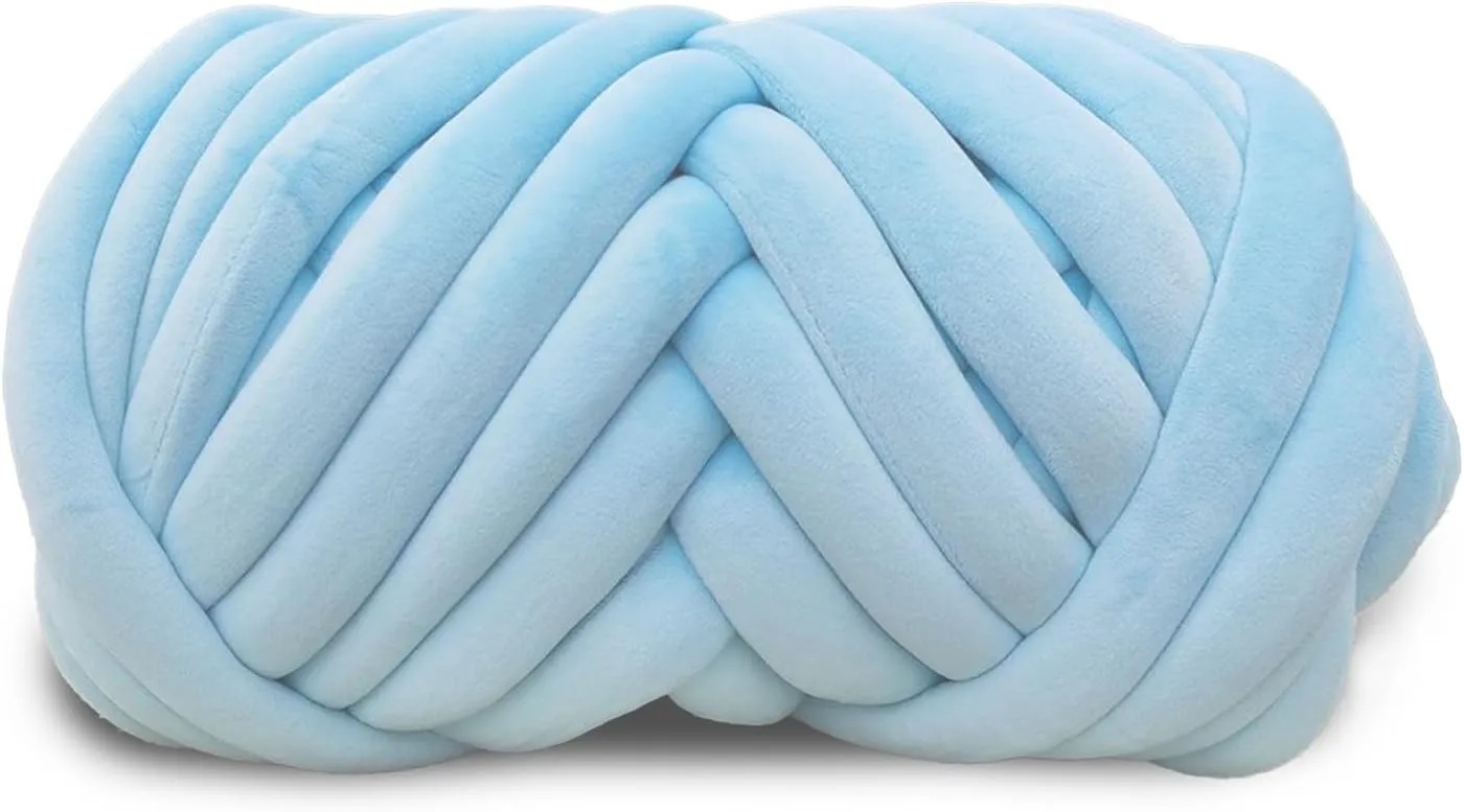 Velvet Chunky Yarn Bulky Giant Arm Knitting Yarn, Super Soft Tubular Weight Jumbo Y arn,DIY Crochet Hand Knitting Thick Yar n for Blanket,Pet Bed, Rugs Pillow,Handbag(2.2lb-Light Blue)