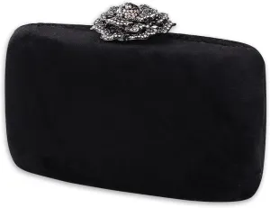 Velvet Clutch Bag for Women Diamond Flower Lock Evening Bag Sparkly Rhinestone Handbag Bridal Wedding Purse Glitter Shoulder Bag Elegant Crossbody Bag for Wedding Banquet Party Violet, Black