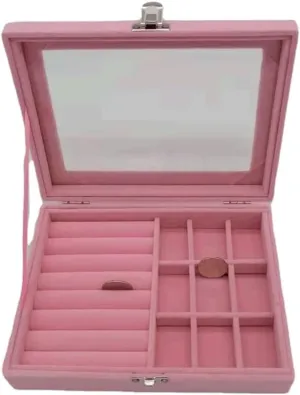 Velvet Jewelry Box with Cover Jewelry Display Box Tray Holder Storage Box Organizer(E)