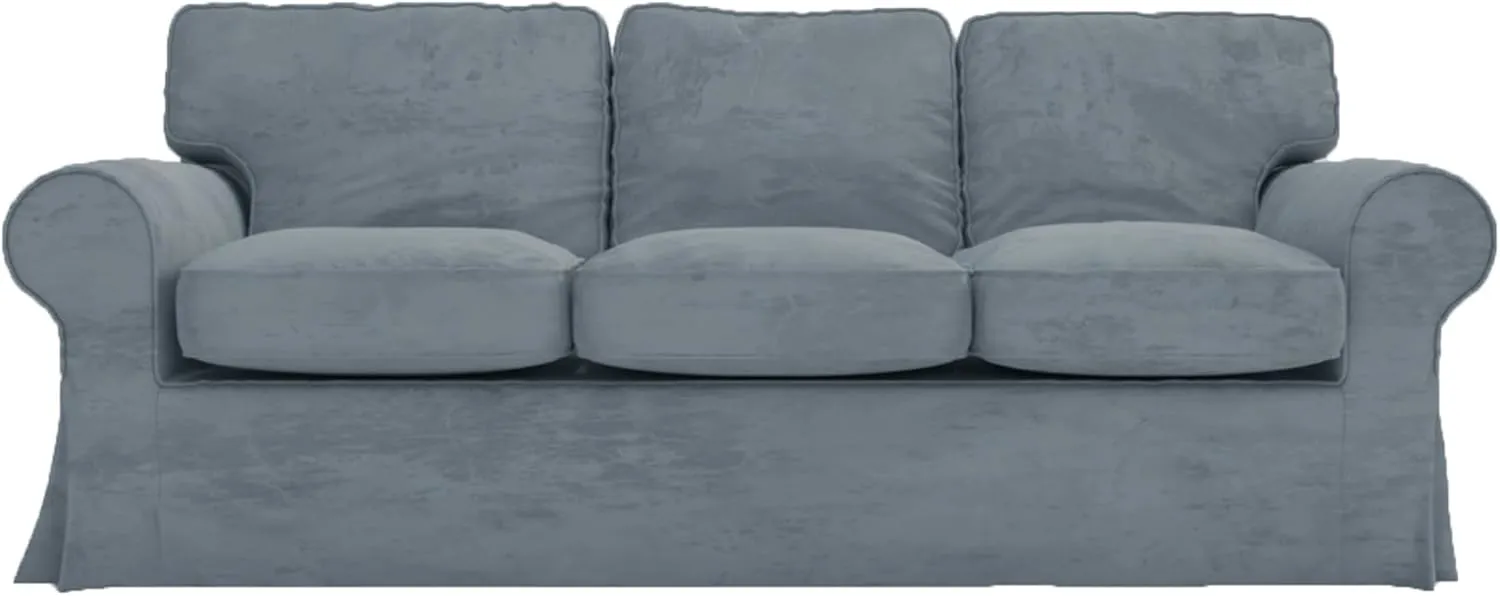Velvet Pets Friendly Sofa Covers Custom Made Compatible for IKEA Ektorp Three Seat Sofa Slipcovers (Velvet Light Gray Ektorp 3)