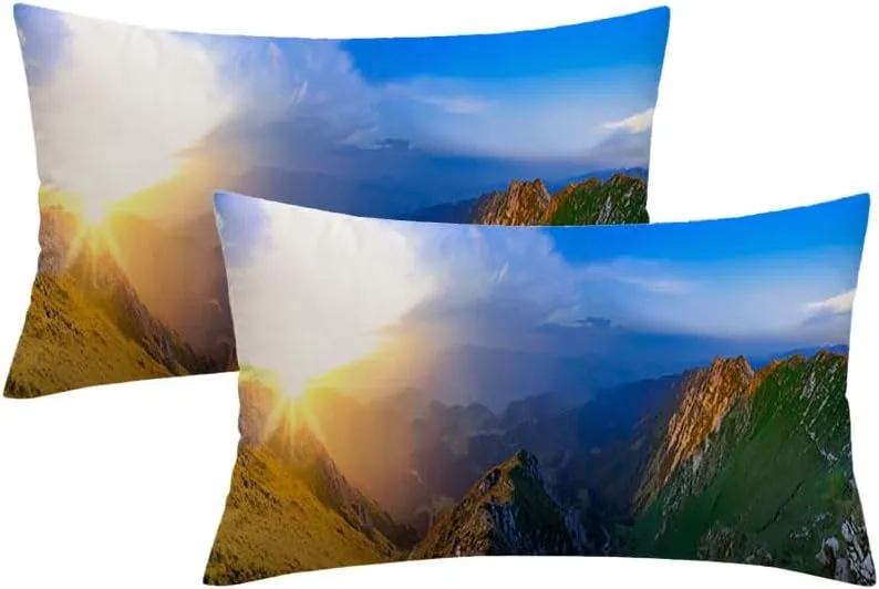 Velvet Pillow Covers 12x20 Pack of 2 Natural Alpine Scenery Landscape Valley Mountains Dramatic Bran Nature Parks Carphatians Outdoor Decorative Throw Pillow Cover for Couch, Bed, and Home Decor