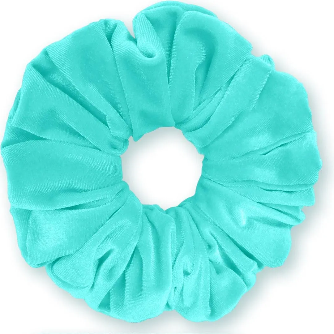 Velvet Scrunchies King Size Aqua XXL Plush Ponytail Holders Oversized Big Made in the USA
