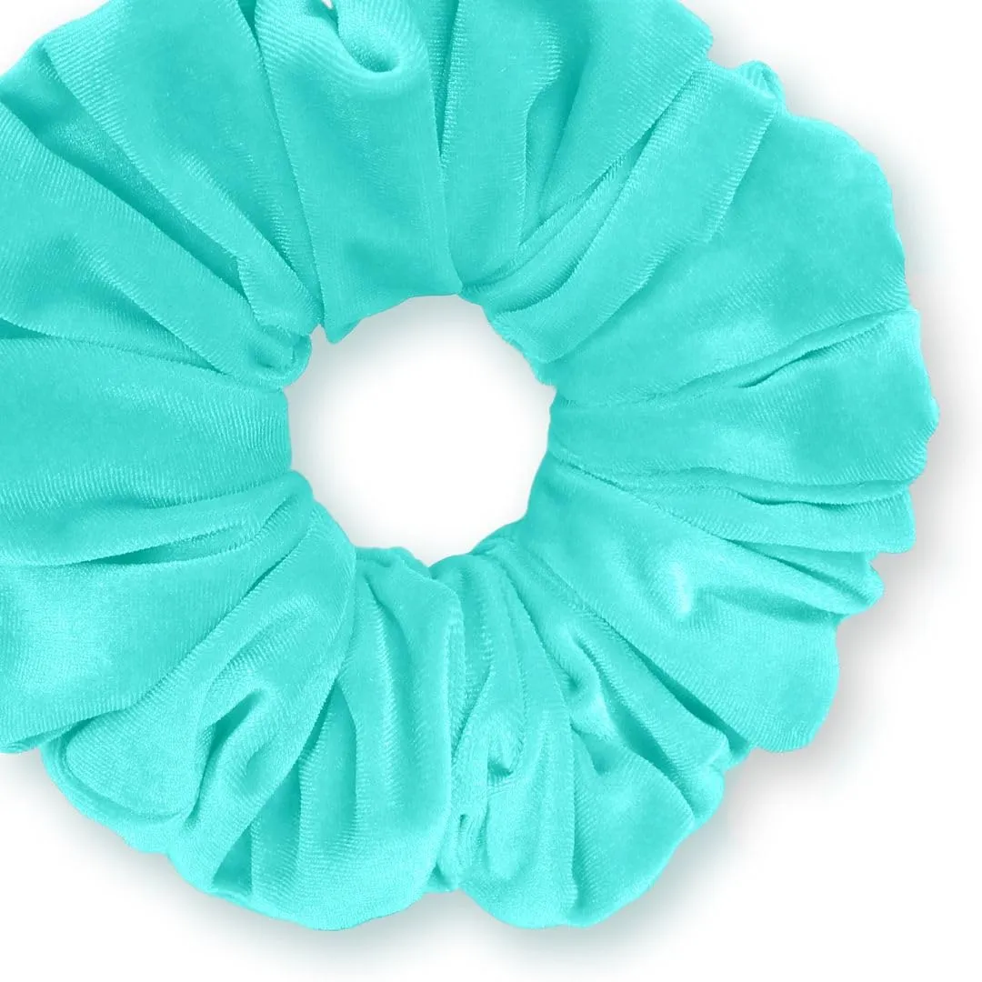 Velvet Scrunchies King Size Aqua XXL Plush Ponytail Holders Oversized Big Made in the USA