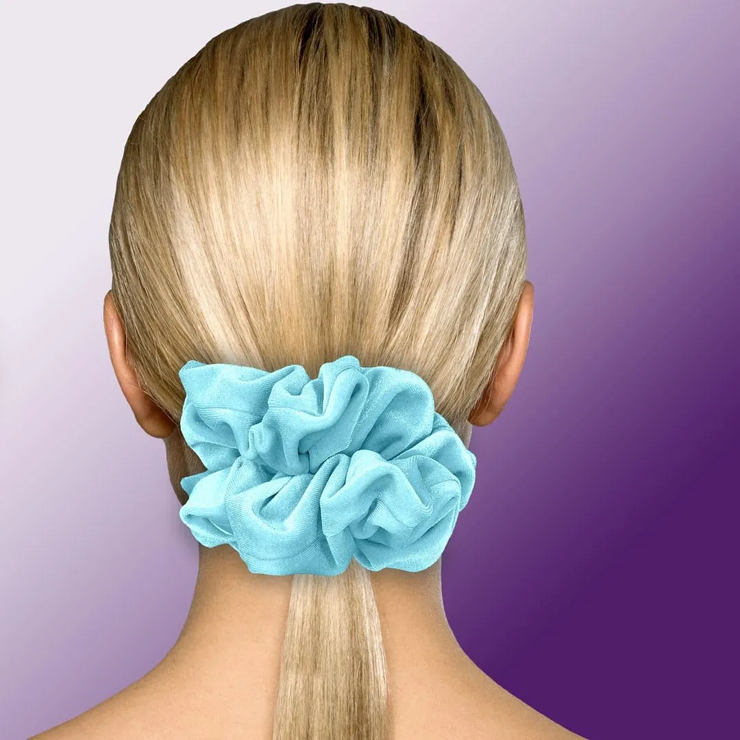 Velvet Scrunchies King Size Blue Light XXL Plush Ponytail Holders Oversized Big Made in the USA