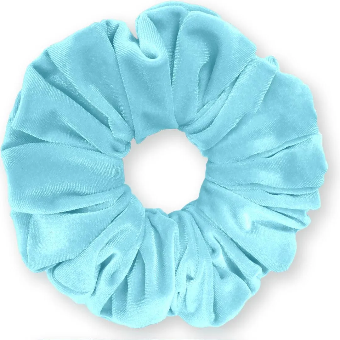 Velvet Scrunchies King Size Blue Light XXL Plush Ponytail Holders Oversized Big Made in the USA