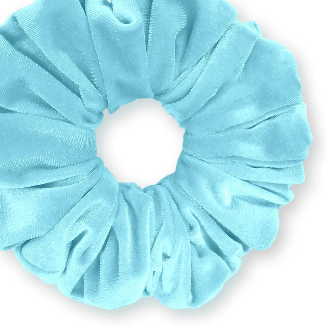 Velvet Scrunchies King Size Blue Light XXL Plush Ponytail Holders Oversized Big Made in the USA