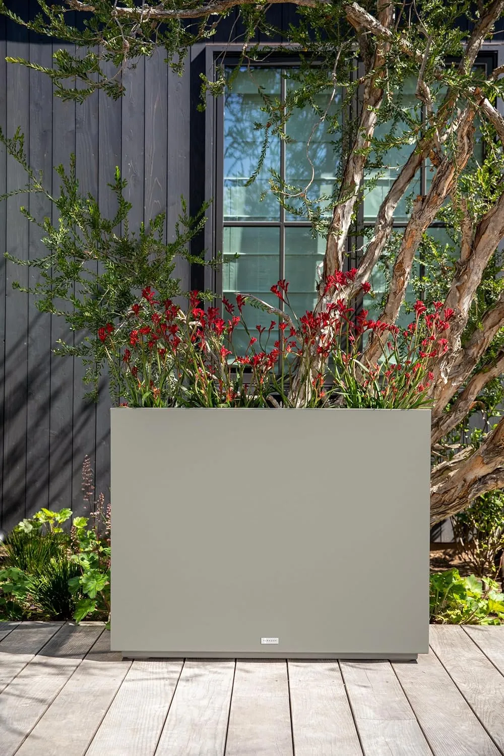 Veradek Block Series Span Plastic Planter - Tall Rectangular Planter for Indoor or Outdoor Patio/Porch, Gray, 30" in Height, 10" in Width, 38" in Length