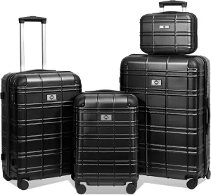 Versatile Lightweight Luggage Set for Travelers, Durable ABS PC Hardshell, 4 Sizes 12/20/24/28 Inches, Sleek Black Design