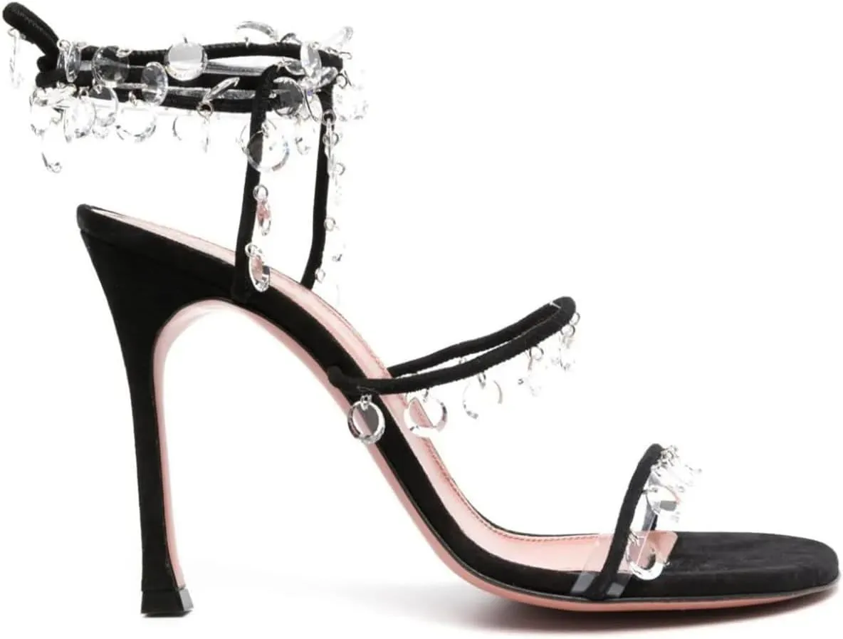 Vertundy Women's Ankle Strappy High-Heeled Sandals Rhinestone Chandelier Embellished Lace Up Round Toe Crystal Stilettos Dress Wedding Sandal Ladies