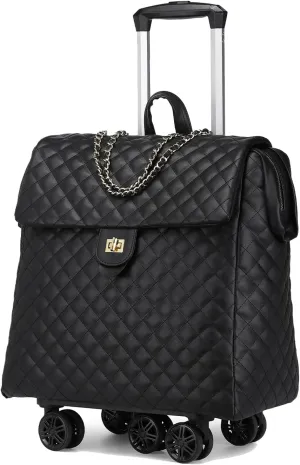 VH&GRED Luxury Carry on Luggage for Women Designer Underseat Carry On Luggage with Wheels Diamond Quilted Leather Carry On Luggage Vintage Style Suitcases with Wheels