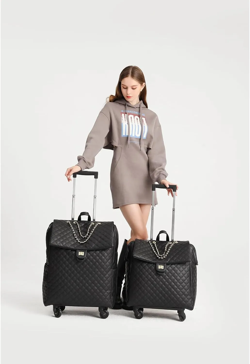 VH&GRED Luxury Carry on Luggage for Women Designer Underseat Carry On Luggage with Wheels Diamond Quilted Leather Carry On Luggage Vintage Style Suitcases with Wheels