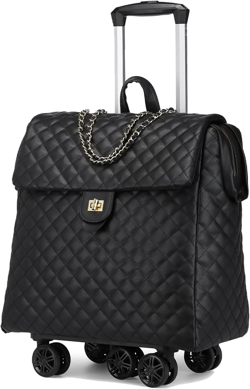 VH&GRED Luxury Carry on Luggage for Women Designer Underseat Carry On Luggage with Wheels Diamond Quilted Leather Carry On Luggage Vintage Style Suitcases with Wheels
